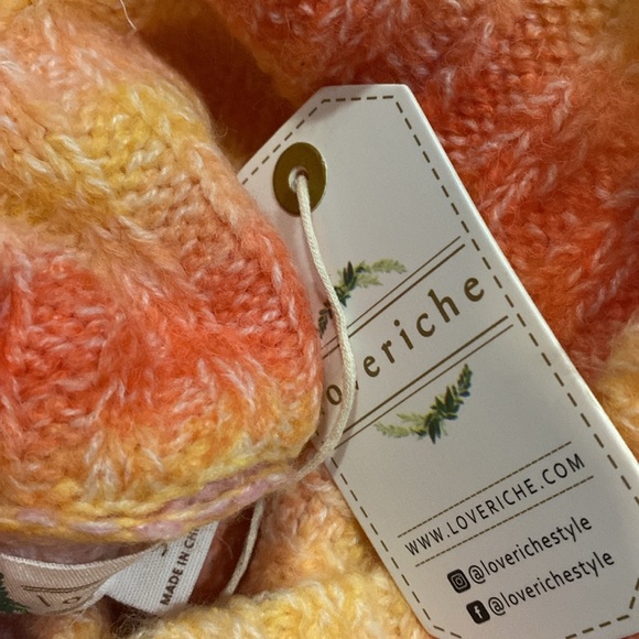 Love Riche Coral Pink Blue Rainbow Stripe Cow Neck Oversized Sweater NWT - Picture 11 of 11